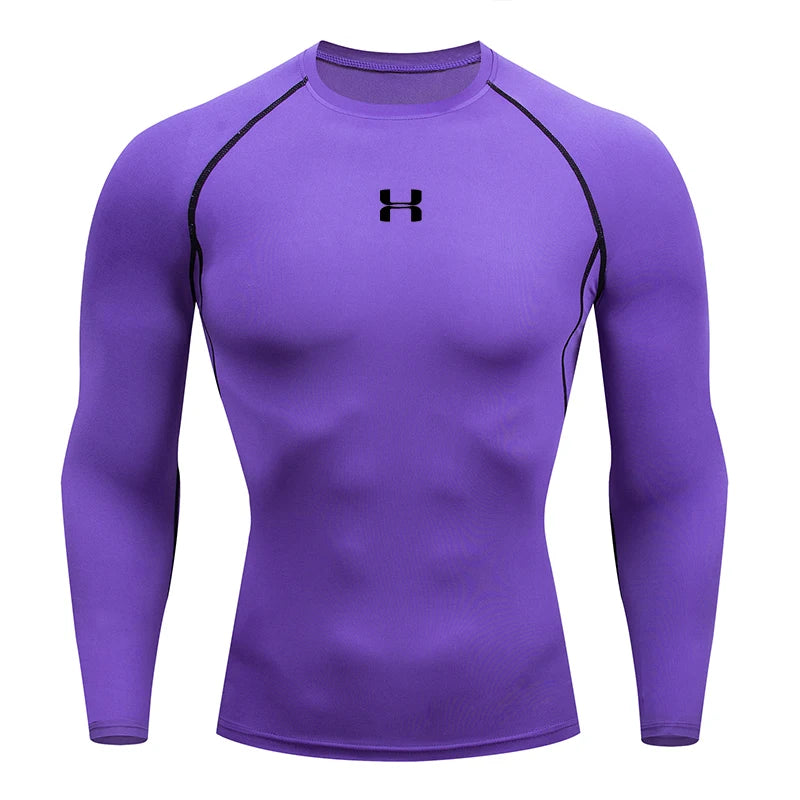 Camiseta de Compressão de Manga Longa Masculina – Top para Academia e Corrida