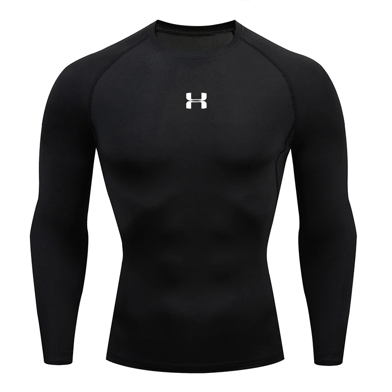 Camiseta de Compressão de Manga Longa Masculina – Top para Academia e Corrida