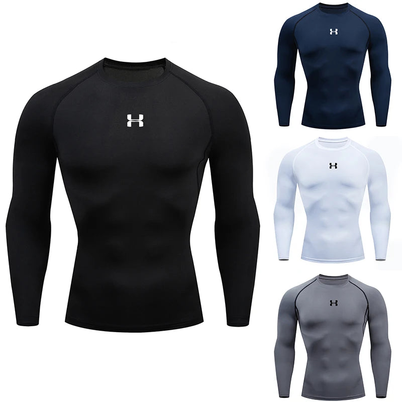 Camiseta de Compressão de Manga Longa Masculina – Top para Academia e Corrida