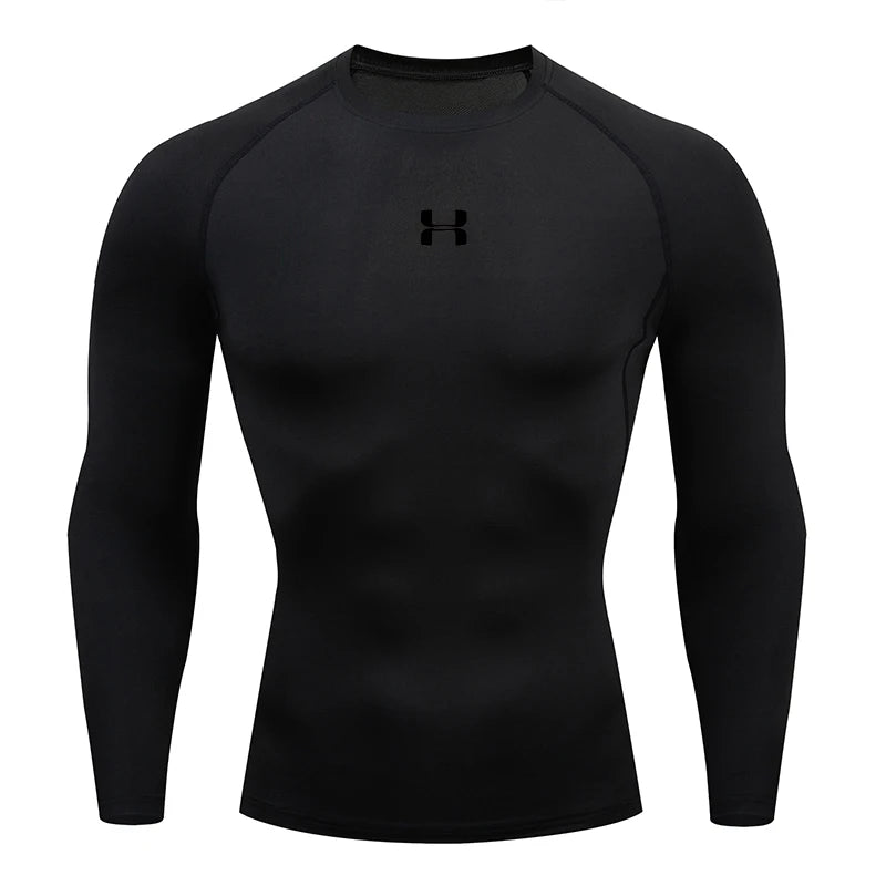 Camiseta de Compressão de Manga Longa Masculina – Top para Academia e Corrida